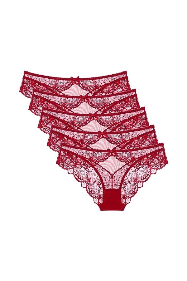 Necalisi Culotte Femme Lot de 5 vin Rouge Femme Dentelle Culotte Slips en pour Coton À Taille Moyenne Culottes Translucides F