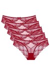 Necalisi Culotte Femme Lot de 5 vin Rouge Femme Dentelle Culotte Slips en pour Coton À Taille Moyenne Culottes Translucides F