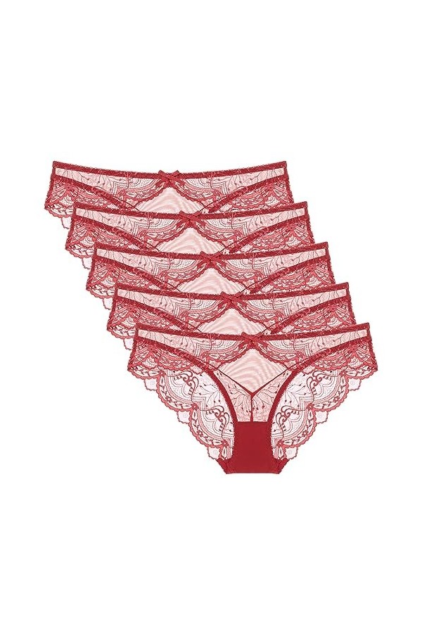 Necalisi Culotte Femme Lot de 5 vin Rouge Femme Dentelle Culotte Slips en pour Coton À Taille Moyenne Culottes Translucides F