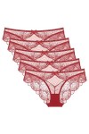 Necalisi Culotte Femme Lot de 5 vin Rouge Femme Dentelle Culotte Slips en pour Coton À Taille Moyenne Culottes Translucides F