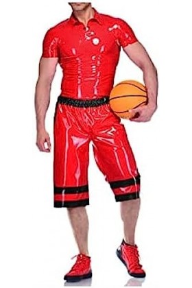 Uniforme En Latex Pour Hommes, Haut À Manches Courtes Noir Et Rouge Et Short Moyen Long, Costume 0.4mm,Couleur Personnalisée,