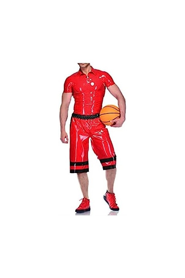 Uniforme En Latex Pour Hommes, Haut À Manches Courtes Noir Et Rouge Et Short Moyen Long, Costume 0.4mm,Couleur Personnalisée,