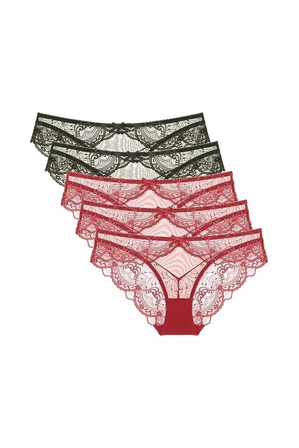 Necalisi Culotte Femme Lot de 5 vin Rouge Femme Dentelle Culotte Slips en pour Coton À Taille Moyenne Culottes Translucides F