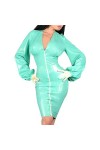PODSI Robes Sexy en Latex Vert Jade avec Manches Bouffantes Fermeture Éclair,Rose,S