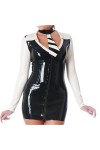 Robe Sexy en Latex Noir Et Blanc avec Liens, Fermeture Éclair à Rayures, Col Rabattu sur Le Avant, Vert Pomme W Blanc, XS