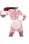 PODSI Bébé Rose Et Blanc Sexy French Maid Robe en Latex avec Tablier Boutons Devant,Transparent W Blanc,XXL