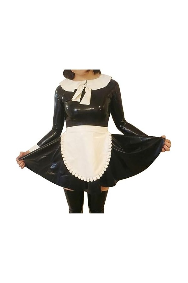 PODSI Noir Et Blanc Sexy French Maid Robes en Latex avec Tablier Frills Zipper,Black with White,M