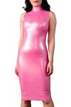 IDOBLO Robes en Latex Sexy Roses sans Manches avec Fermeture À Glissière À Larrière Fente Au Bas Combishort Moulante en Caou