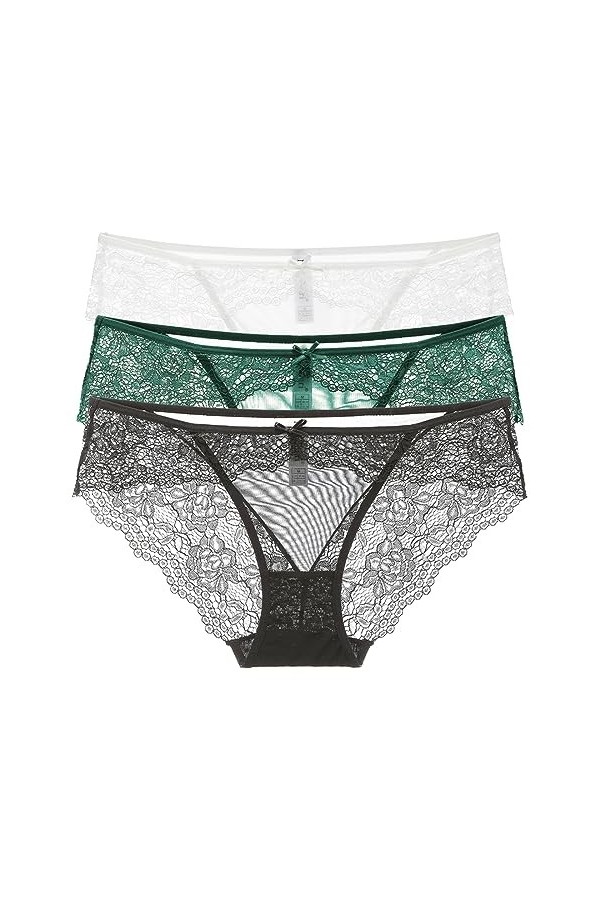 Necalisi Culotte Femme Lot de 3 Noir Slips Coton Femmes sous-vêtements Respirants Dentelle String Culottes Sport Shorties Cul