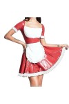 PODSI Rouge Et Blanc Sexy Femme De Chambre Française Robe en Latex avec Tablier Col Rond Fermeture Éclair Dos en Caoutchouc U