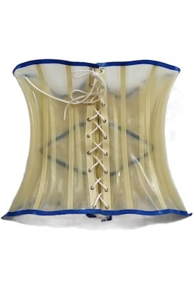 IDOBLO Latex 100% Caoutchouc Femmes Transparent Girdles Corset Workout Trainer 1mm,Bord Bleu Clair,L