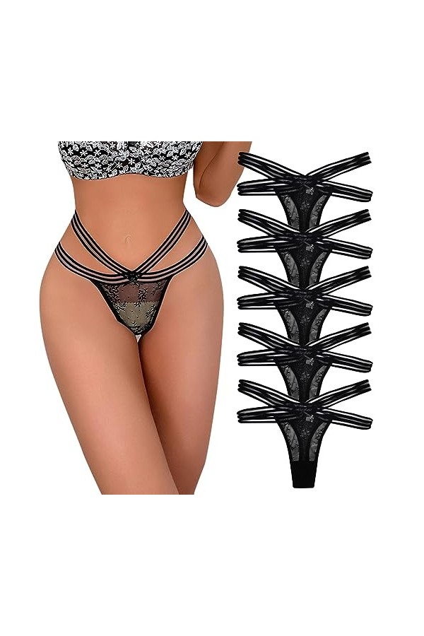 Necalisi Culotte Femme Taille Haute Lot de 5 Noir Femmes Slip Dentelle Culottes Transparent Panties Underpants sous-Vêtements