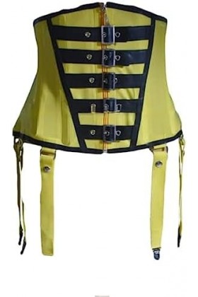 IDOBLO Garnitures Jaunes Et Noires Corsets Sexy En Latex Avec Laçage Ceintures À Glissière Devant Dos Bustiers En Caoutchouc 