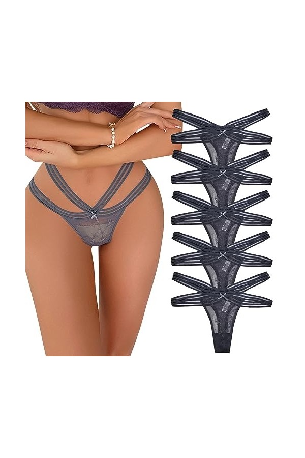 Necalisi Culotte Femme Taille Haute Lot de 5 Noir Femmes Slip Dentelle Culottes Transparent Panties Underpants sous-Vêtements