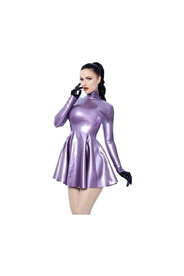Sexy Latex Naturel Femmes Robe Dété Filles Jupes Col Haut Adulte, Violet,Violet,sur Mesure
