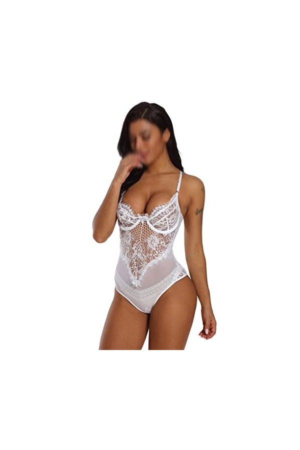 RIJPEX Sexy Creux Halter Cils Dentelle Combinaison Pyjama Femme Dentelle Lingerie Sexy Chemise de Nuit Babydoll Vêtements de 