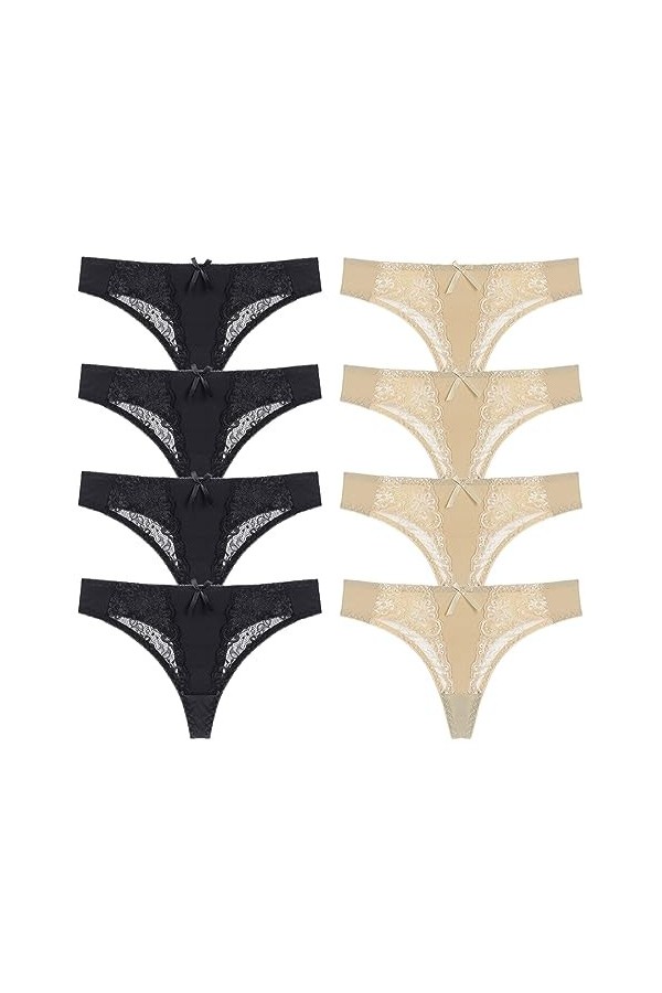 Necalisi Culotte Femme Taille Haute Lot de 8 Beige Culottes pour - sous-vêtements pour Femme Bordure en Dentelle - sans Coutu