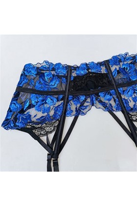 Bleu Noir Dentelle Brodée Dentelle Boucle en Métal Sexy Dames Jarretière Cadeau Lingerie Collants Couleur: Style Blanc, Tail
