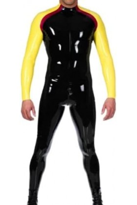 Combinaison En Caoutchouc Latex Noir Et Jaune, Patchwork, Jeu De Rôle, Fête, Personnalisée À La Main, 0.4mm,Noir + Jaune,XL