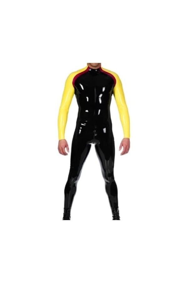 Combinaison En Caoutchouc Latex Noir Et Jaune, Patchwork, Jeu De Rôle, Fête, Personnalisée À La Main, 0.4mm,Noir + Jaune,XL