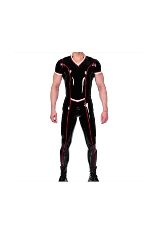 Costume De Course Noir En Caoutchouc Latex, Jeu De Rôle, Main Adaptée Aux Besoins Du Client, 0.4mm,Noir + Rouge,M.