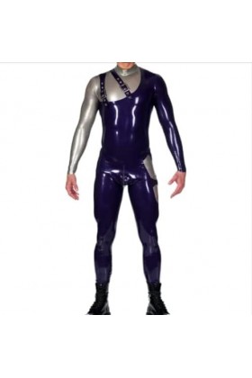 Combinaison En Caoutchouc Latex Bleu Noir, Couleur Assortie, Uniforme De Course De Fête Pour Hommes, Personnalisé À La Main 0