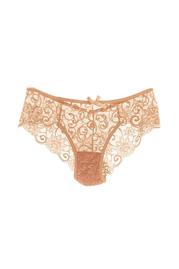 Jiabing Femmes Sexy Culotte Dentelle Découpe Taille Creuse Bustier Dentelle Sexy Transparent Beige, XL 
