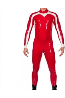 Combinaison En Caoutchouc Latex Rouge Et Blanc Cousue, Combinaison De Course, Jeu De Rôle, Fête, Personnalisée À La Main, 0.4