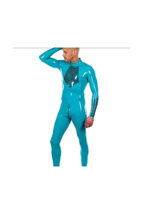 Combinaison Bleue En Caoutchouc Latex Pour Hommes, Uniforme De Course De Fête De Jeu De Rôle Personnalisé À La Main 0.4mm,Ble