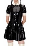 Robe De Demoiselle Dhonneur Française En Latex, Sexy, Avec Manches Courtes, Boutons, Col Rabattu Sur Le Devant, Uniforme En 