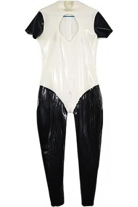 Latex Unisexe Noir Et Blanc Manches Courtes Body-noir + Blanc,Noir + Blanc,XXL