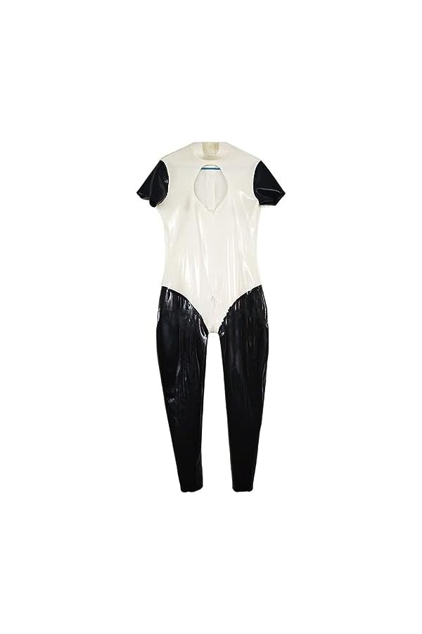 Latex Unisexe Noir Et Blanc Manches Courtes Body-noir + Blanc,Noir + Blanc,XXL