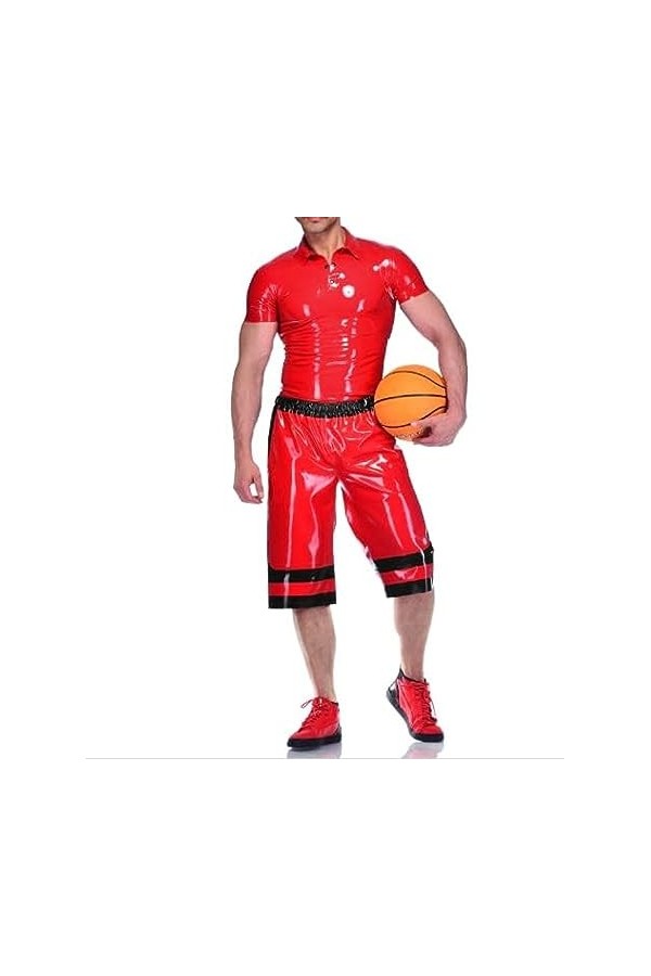 Uniforme En Latex Pour Hommes, Chemise Et Short Noir Rouge, 0.4mm-rouge,Couleur Personnalisée,S