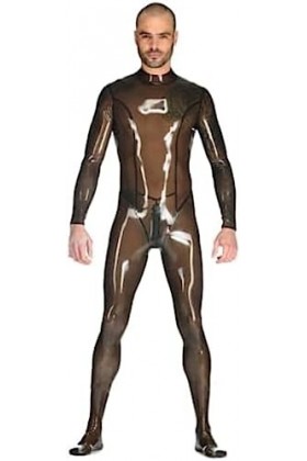 Catsuit En Caoutchouc Latex Transparent Pour Hommes, Body Avec Fermeture Éclair À Lentrejambe Arrière,Or,XS