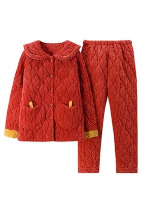 Ensembles de Pyjamas pour Femmes en Flanelle épaisse dhiver Pyjamas de Nuit Chauds dautomne Homewear Costume de Maison épai