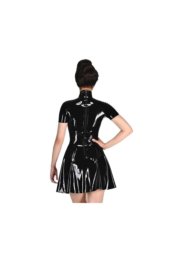 PODSI Robe en Latex Jupe Plissée en Caoutchouc avec Fermeture à Glissière au Dos,Violet,XXL