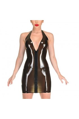 PODSI Robe Latex Noir Transparente Femme Col V,Rose Bébé,M