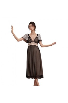 RWRAPS Pyjama à col en V avec Soutien-Gorge dété à Manches Courtes en Maille en Dentelle découpée Pyjama Sexy Home Wear Col