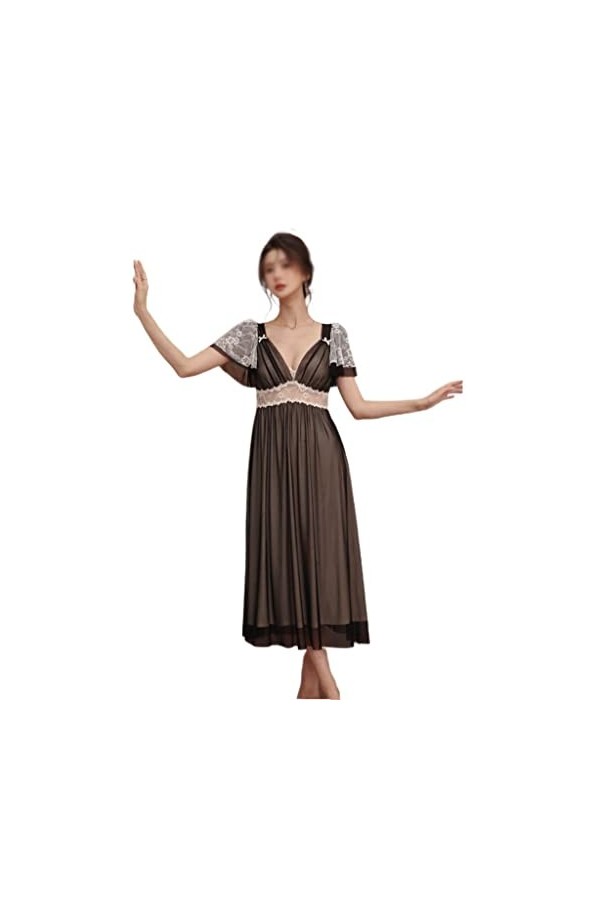 RWRAPS Pyjama à col en V avec Soutien-Gorge dété à Manches Courtes en Maille en Dentelle découpée Pyjama Sexy Home Wear Col