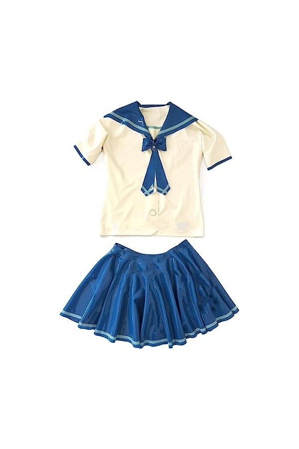 IDOBLO Sexy Femmes Latex Tenues Chemisier Et Jupe En Caoutchouc Costume Cosplay Avec Cravate Arc,Couleur De Limage,L