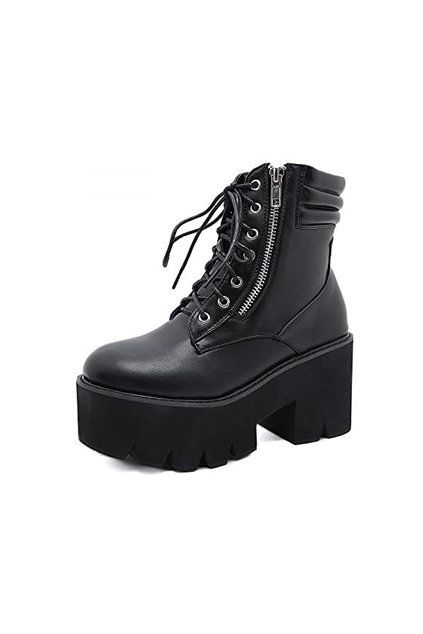 PROMI Talon Aiguille Bottes De Cheville À Talons Hauts, À Lacets Et À Fond Épais Pour Femmes, Avec Fermeture Éclair Sur Le Cô