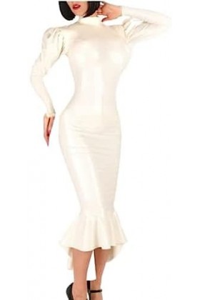 IDOBLO Robe Blanche Sexy en Latex avec Fermetures À Glissière Au Dos, Manches Bouffantes, Robe en Caoutchouc, Combinaison Mou