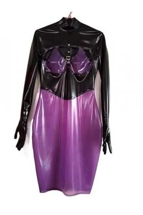 PODSI Robe 100% Latex Noir Et Violet avec Jupes À Cinq Doigts,Violet,XXL