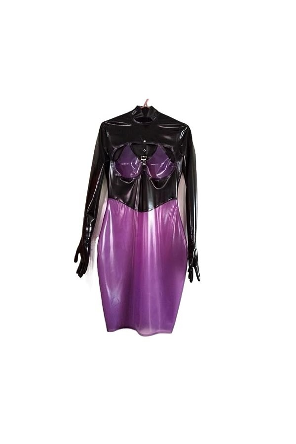 PODSI Robe 100% Latex Noir Et Violet avec Jupes À Cinq Doigts,Violet,XXL