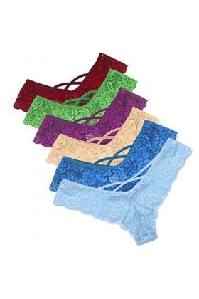 BIISDOST Taille Femmes Strings 6PC Dentelle Fleurs Basses Culottes sous-vêtements G-String Sexy Lingerie Lingerie Adulte Mul