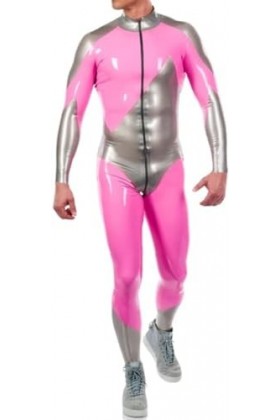 Corsets Sexy En Latex Avec,Argent Avec Rose,L