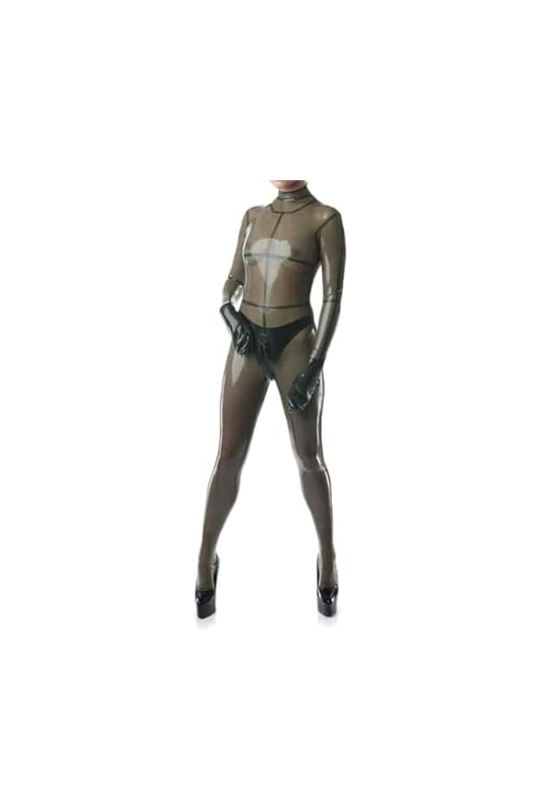 Combinaison En Caoutchouc Latex, Uniforme De Course De Cosplay De Fête, Sexy Fait À La Main, 0.4mm,Gris + Noir,S