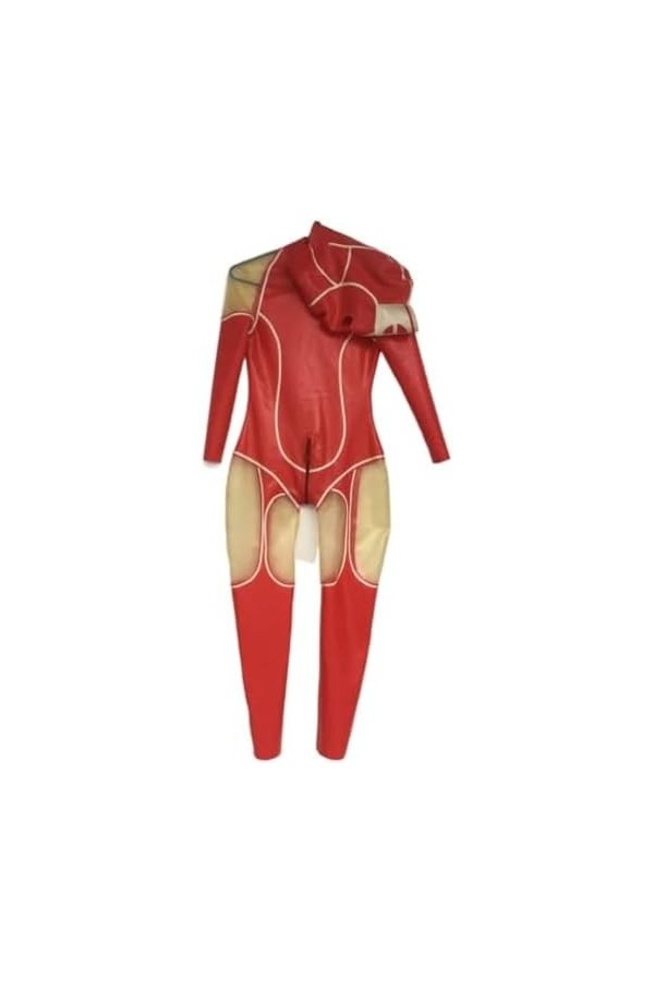 Combinaison Catsuit En Latex 100% Caoutchouc, Panneau Rouge Et Transparent, Body Slim Avec Capuche, Dimensions 0.4mm,Rouge,L