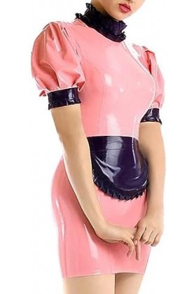 GOCTRN Uniforme De Demoiselle Dhonneur Française En Latex, Rose Et Noir, Sexy, Avec Fermeture Éclair Au Dos, Manches Bouffan