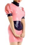 GOCTRN Uniforme De Demoiselle Dhonneur Française En Latex, Rose Et Noir, Sexy, Avec Fermeture Éclair Au Dos, Manches Bouffan